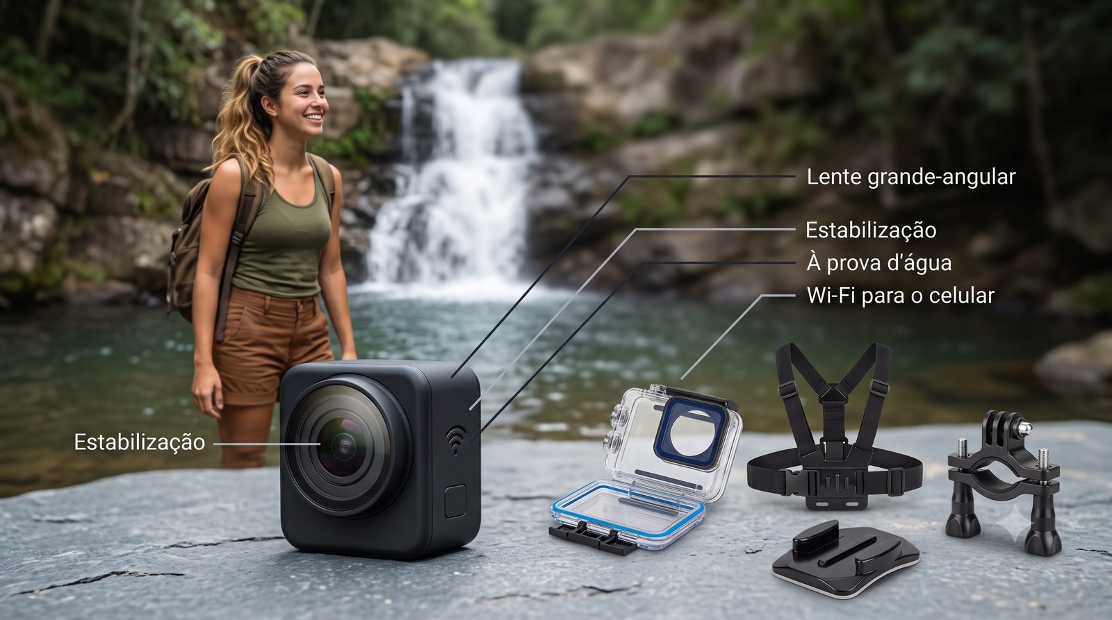 Como funciona a câmera de ação: lente grande-angular, estabilização, resistência à água, Wi-Fi e suportes