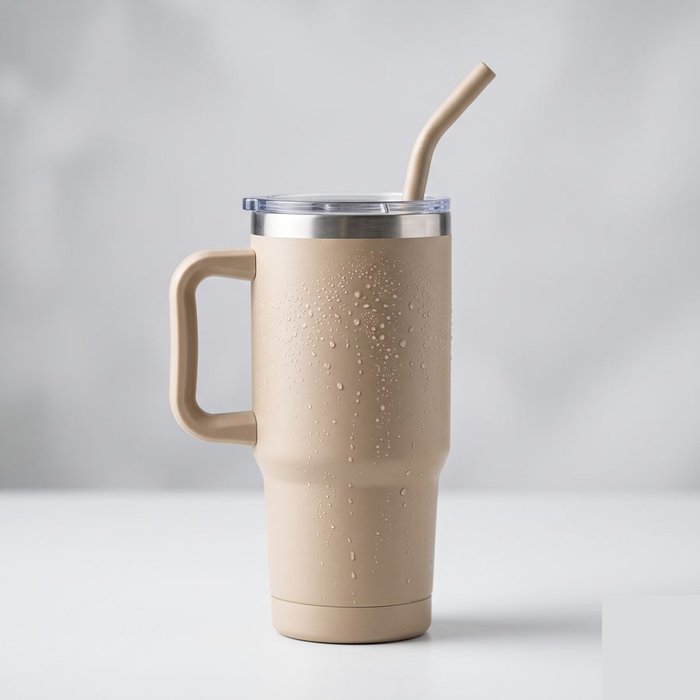 Copo térmico tumbler com canudo e alça
