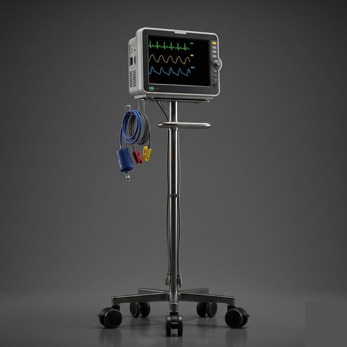 Monitor multiparamétrico veterinário em pedestal com sensores para cão e gato