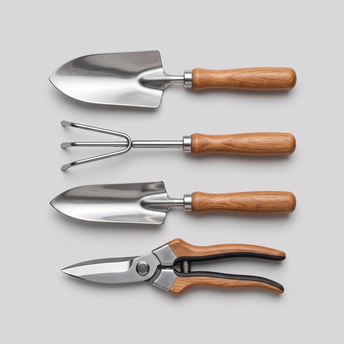Kit de ferramentas manuais de jardim com pá, ancinho e tesoura de poda