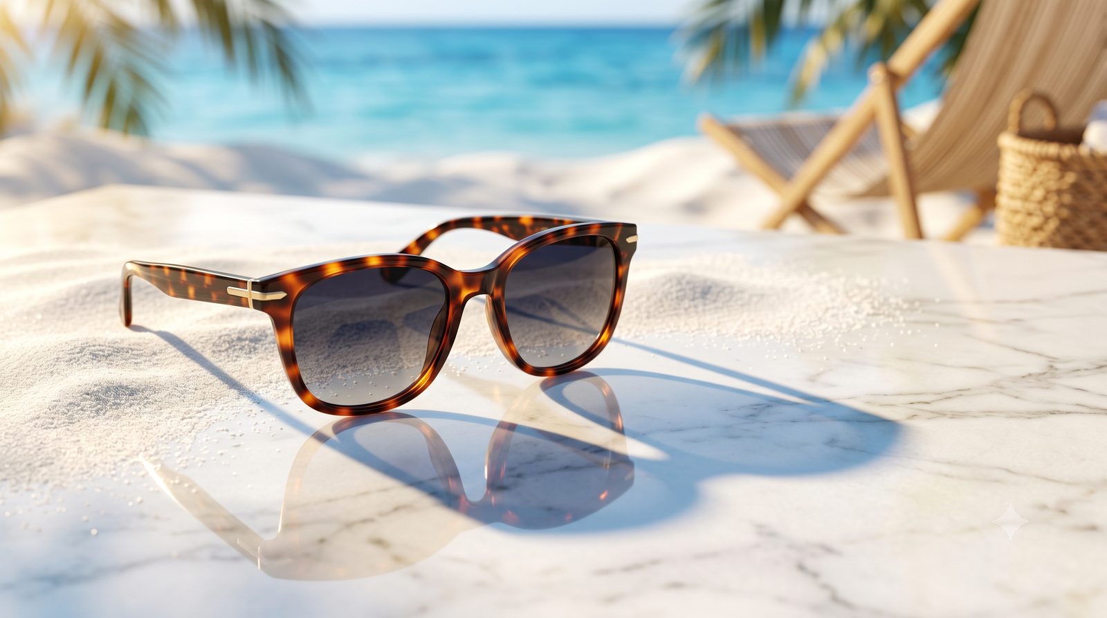 Óculos de sol em destaque sobre uma superfície clara, estilo moda