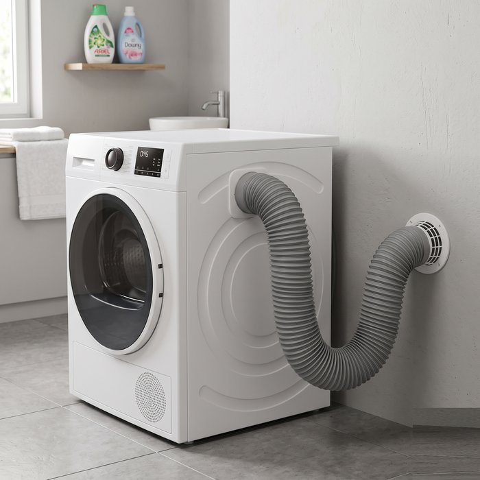 Vented tumble dryer with an air outlet hose attached