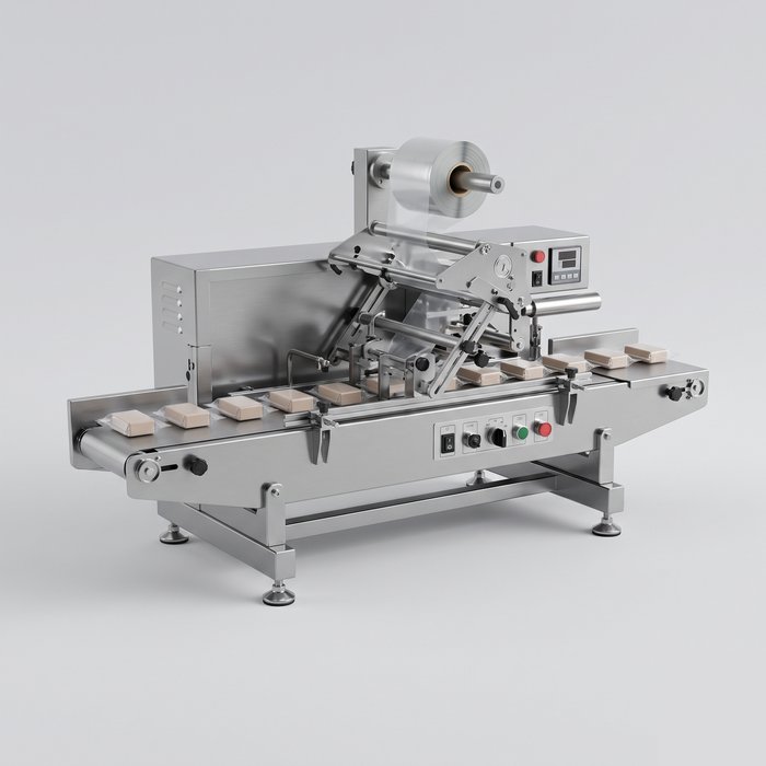 Embaladora automática tipo flow-pack embalando produtos