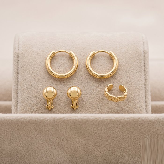 Brincos de semijoia banhados a ouro, argolas e ear cuffs