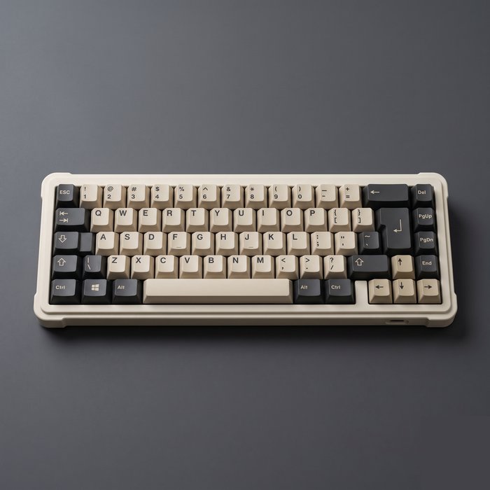 Compact mechanical keyboard with no number pad, seen from above